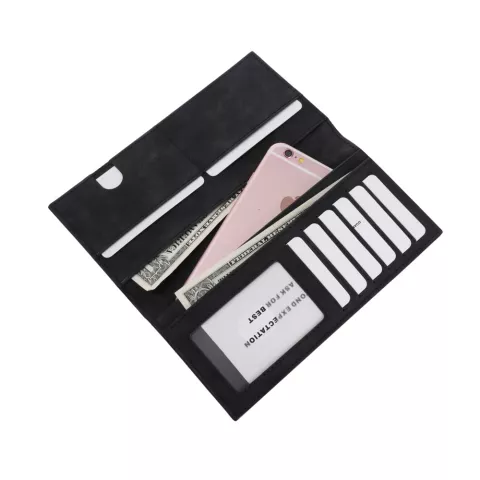 Pochette portefeuille universelle en cuir v&eacute;g&eacute;talien pour smartphone avec poche pour t&eacute;l&eacute;phone - Noir