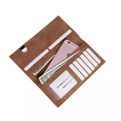 Pochette portefeuille universelle en cuir v&eacute;g&eacute;talien pour smartphone avec poche pour t&eacute;l&eacute;phone - Marron