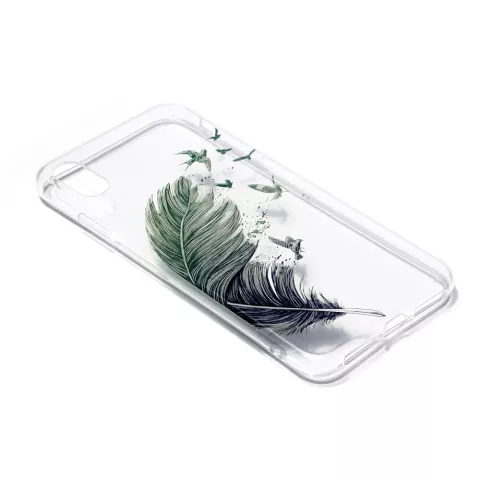 Coque flexible en TPU oiseaux et plumes compatible avec iPhone XR - Transparente