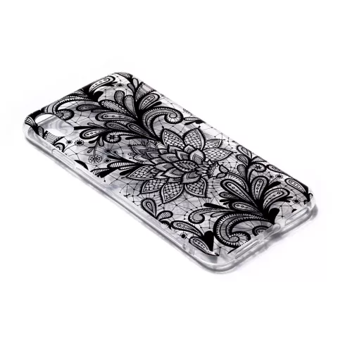 Coque en TPU floral transparent pour iPhone XR - Noir