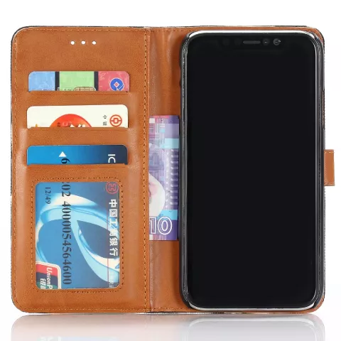 Biblioth&egrave;que Porte-Cartes Portefeuille En Cuir compatible avec iPhone XR - Noir Marron
