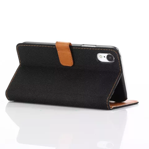 Portefeuille en cuir Porte-cartes Biblioth&egrave;que iPhone XR - Noir Marron