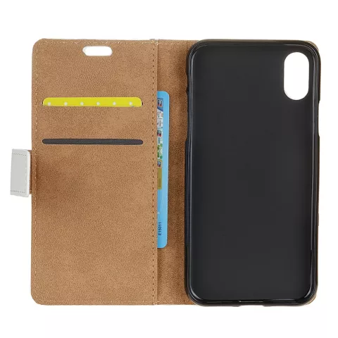 Biblioth&egrave;que portefeuille en cuir hiboux sur branche compatible avec iPhone XR - Blanc