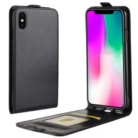 Porte-cartes Flipcase en Cuir Crazy Horse pour iPhone XR - Noir