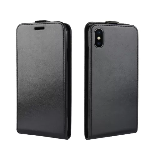 &Eacute;tui &agrave; rabat en cuir Crazy Horse avec porte-cartes compatible avec iPhone XR - Noir