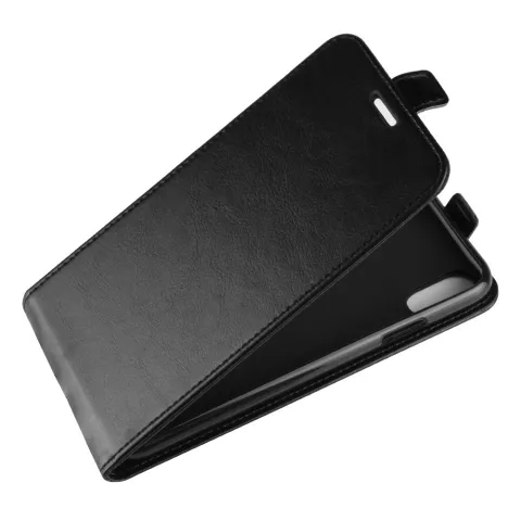 &Eacute;tui &agrave; rabat en cuir Crazy Horse avec porte-cartes compatible avec iPhone XR - Noir