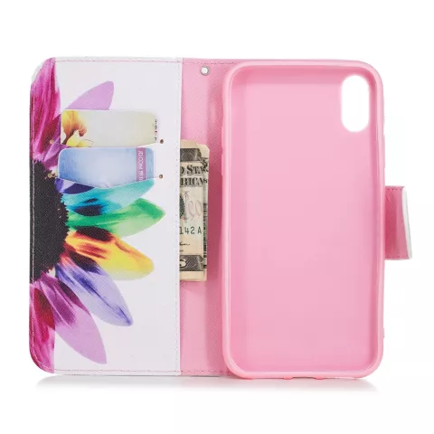 Biblioth&egrave;que Portefeuille Flower Case Portefeuille compatible avec iPhone XR - Blanc Rose