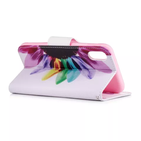 Biblioth&egrave;que Portefeuille Flower Case Portefeuille compatible avec iPhone XR - Blanc Rose