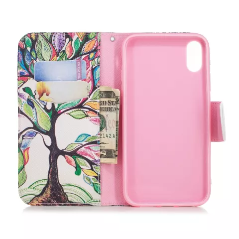 &Eacute;tui portefeuille en cuir color&eacute; Arbre compatible avec iPhone XR - Color&eacute;