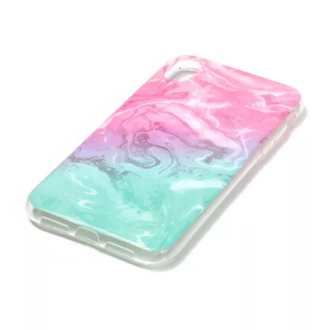 Coque TPU Marbre Transparente compatible avec iPhone XR - Bleu Rose