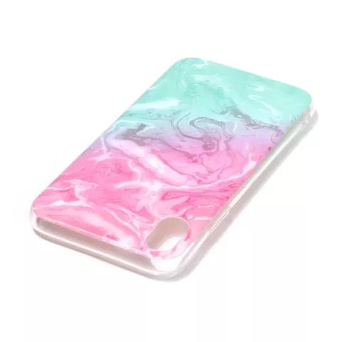 Coque TPU Marbre Transparente compatible avec iPhone XR - Bleu Rose