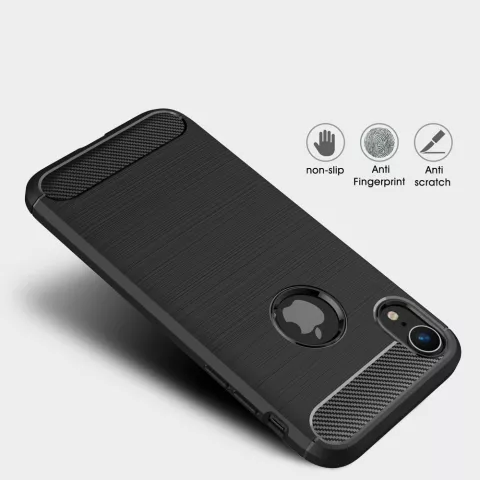 Coque en TPU Carbone Bross&eacute; pour iPhone XR - Noire