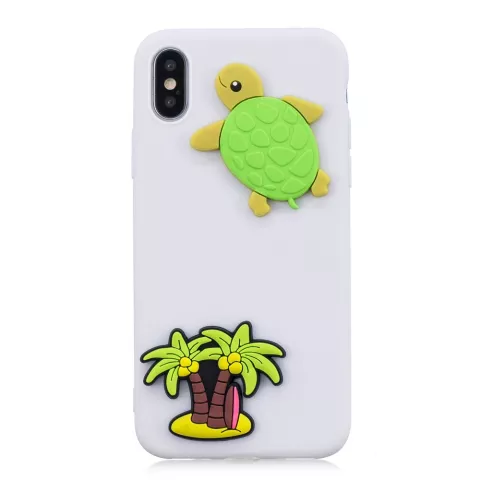 Coque TPU Flexible 3D Cartoons Palmier et Tortue iPhone XR - Blanc