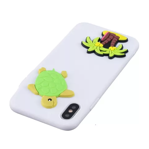 Coque TPU Flexible Dessins Anim&eacute;s 3D Palmier et Tortue compatible avec iPhone XR - Blanc