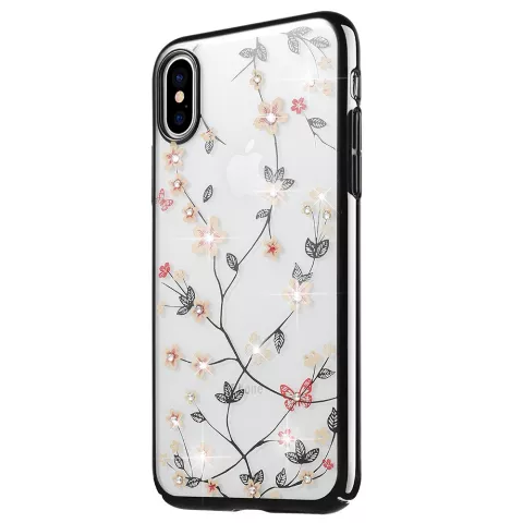Coque rigide transparente fleurs avec pierres scintillantes iPhone XR - Transparente