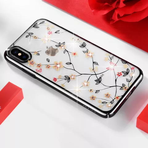 Coque rigide transparente fleurs avec pierres scintillantes iPhone XR - Transparente
