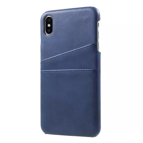 &Eacute;tui porte-cartes en cuir artificiel Duo Cardslot Wallet &eacute;tui compatible avec iPhone XS Max - Bleu
