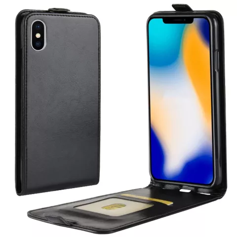 &Eacute;tui &agrave; rabat en cuir compatible avec iPhone XS Max - Noir