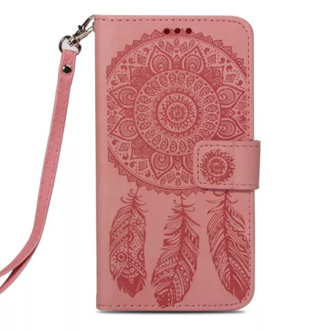 &Eacute;tui portefeuille iPhone XS Max Dreamcatcher en cuir - Rose