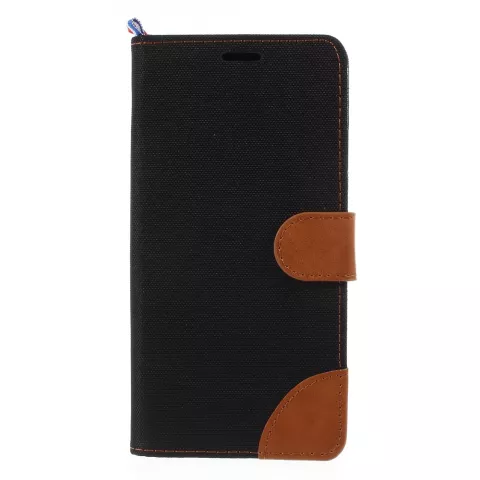 Tissu en cuir compatible avec &eacute;tui biblioth&egrave;que iPhone XS Max Standard - Marron Noir