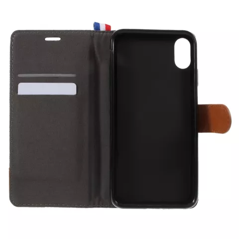 Tissu en cuir compatible avec &eacute;tui biblioth&egrave;que iPhone XS Max Standard - Marron Noir