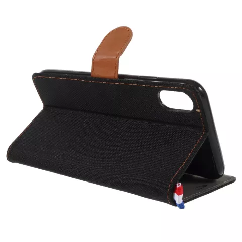 Tissu en cuir compatible avec &eacute;tui biblioth&egrave;que iPhone XS Max Standard - Marron Noir