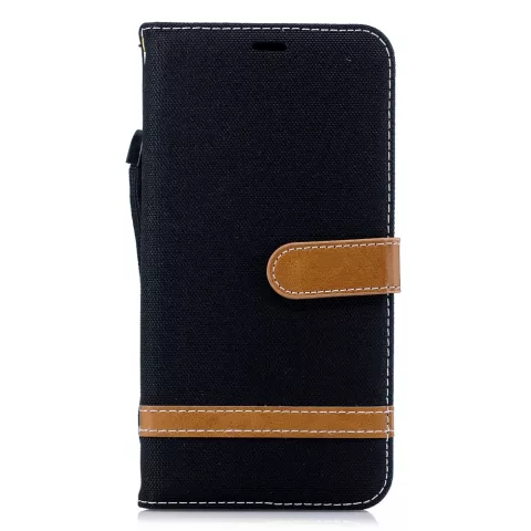 Tissu Cuir compatible avec iPhone XS Max Bookcase Wallet Case Standard - Noir Marron