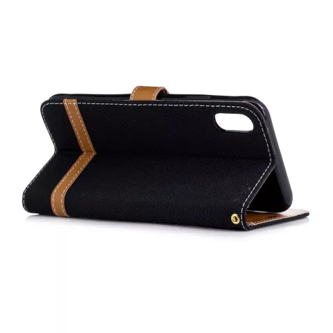 Tissu Cuir compatible avec iPhone XS Max Bookcase Wallet Case Standard - Noir Marron