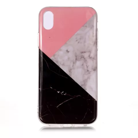 Coque iPhone XS Max en TPU G&eacute;om&eacute;trique Marbre - Rose Noir Blanc