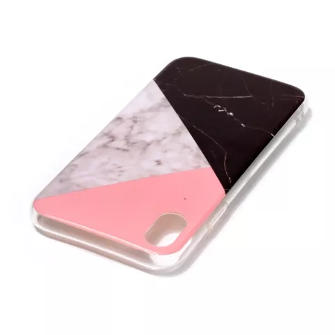 Coque iPhone XS Max en TPU G&eacute;om&eacute;trique Marbre - Rose Noir Blanc