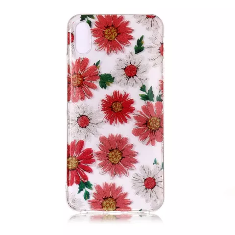Glitter Flowers TPU la coque compatible avec iPhone XS Max - Rouge Blanc