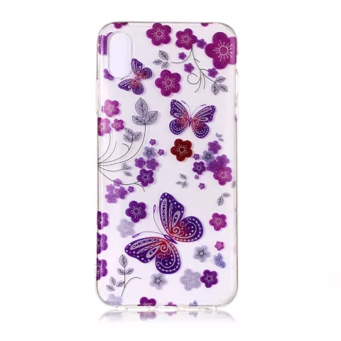 Transparent adapt&eacute; aux Fleurs et Papillons iPhone XS Max - Violet