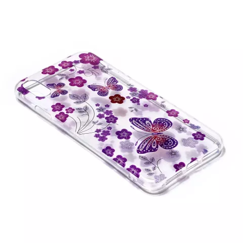 Transparent adapt&eacute; aux Fleurs et Papillons iPhone XS Max - Violet