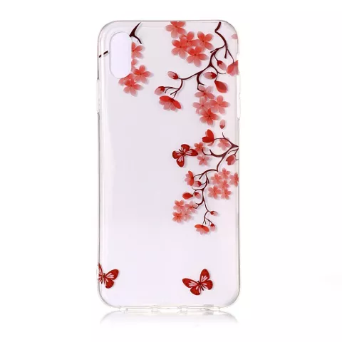 Branche de fleurs avec papillons Coque TPU flexible compatible avec iPhone XS Max - Rouge