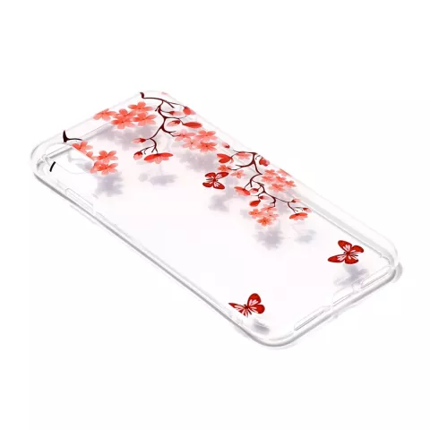 Branche de fleurs avec papillons Coque TPU flexible compatible avec iPhone XS Max - Rouge