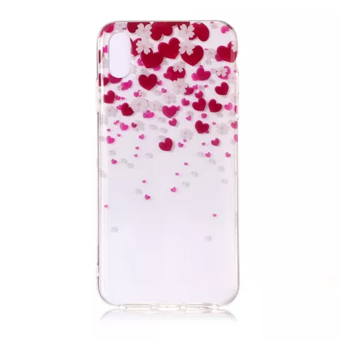 Coque en TPU flexible adapt&eacute;e aux coeurs et aux fleurs compatible avec iPhone XS Max - Rose Rouge