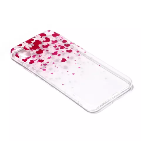 Coque en TPU flexible adapt&eacute;e aux coeurs et aux fleurs compatible avec iPhone XS Max - Rose Rouge