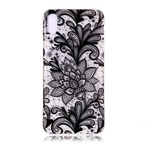 Coque iPhone XS Max en TPU Transparent Fleurs de Henn&eacute; - Noire