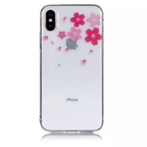 Fleurs de cas transparentes lisses en TPU compatible avec iPhone X XS - Rose