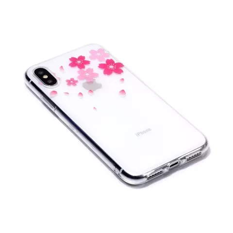 Fleurs de cas transparentes lisses en TPU compatible avec iPhone X XS - Rose