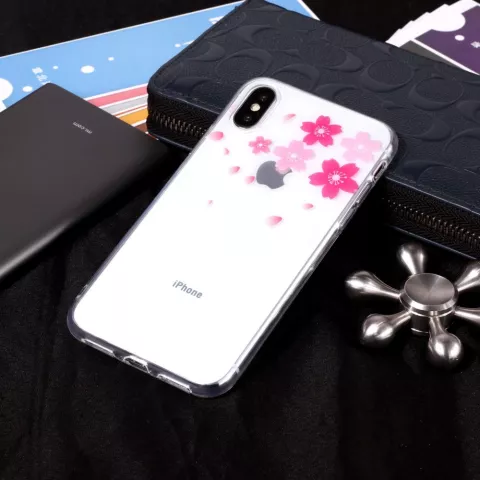 Coque TPU Transparente Lisse Fleurs iPhone X XS - Rose