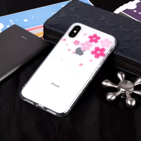 Fleurs de cas transparentes lisses en TPU compatible avec iPhone X XS - Rose