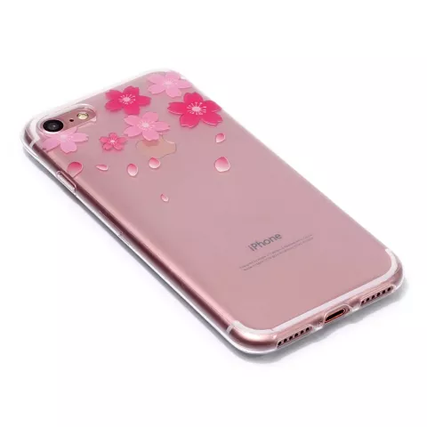 Coque Flexible Transparente &agrave; Fleurs compatible avec iPhone 7 8 SE 2020 SE 2022 - Rose