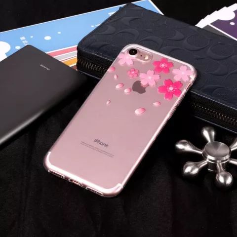 Coque Flexible Transparente &agrave; Fleurs compatible avec iPhone 7 8 SE 2020 SE 2022 - Rose