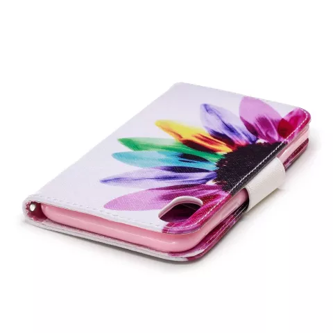 Biblioth&egrave;que Portefeuille Flower Case Portefeuille compatible avec iPhone XR - Blanc Rose