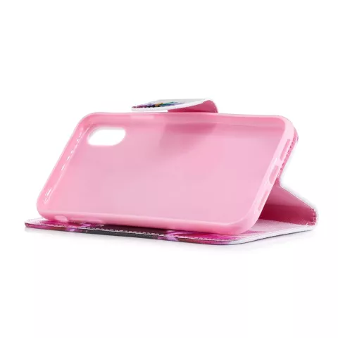 Biblioth&egrave;que Portefeuille Flower Case Portefeuille compatible avec iPhone XR - Blanc Rose