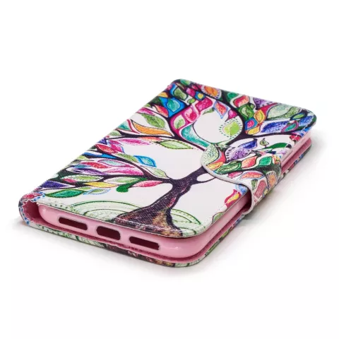 &Eacute;tui portefeuille en cuir color&eacute; Arbre compatible avec iPhone XR - Color&eacute;