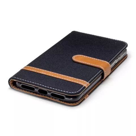 Tissu Cuir compatible avec iPhone XS Max Bookcase Wallet Case Standard - Noir Marron