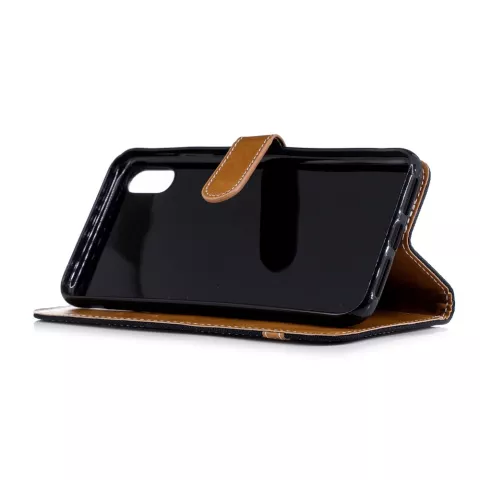 Tissu Cuir compatible avec iPhone XS Max Bookcase Wallet Case Standard - Noir Marron