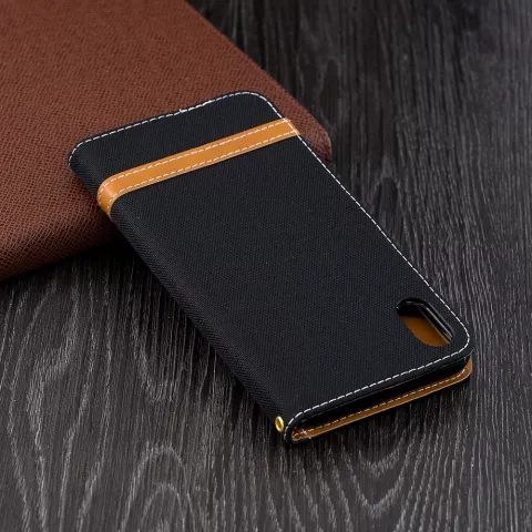 Tissu Cuir compatible avec iPhone XS Max Bookcase Wallet Case Standard - Noir Marron